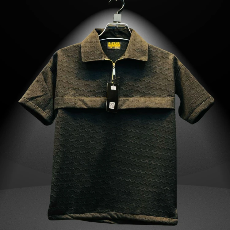 Men's R-Star Embossed Polo Shirt - Black - Modern & Casual