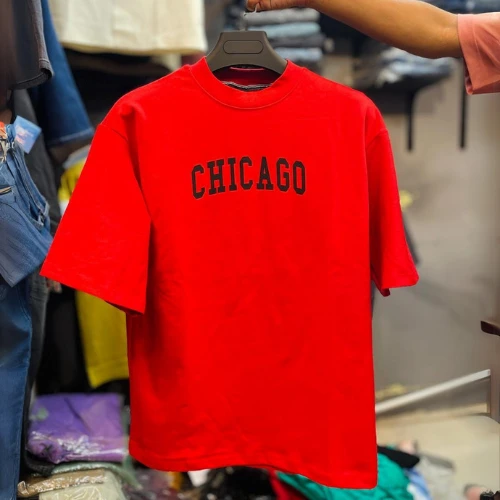 CHICAGO Printed Red Cotton T-Shirt for Men - Trendy & Comfortable