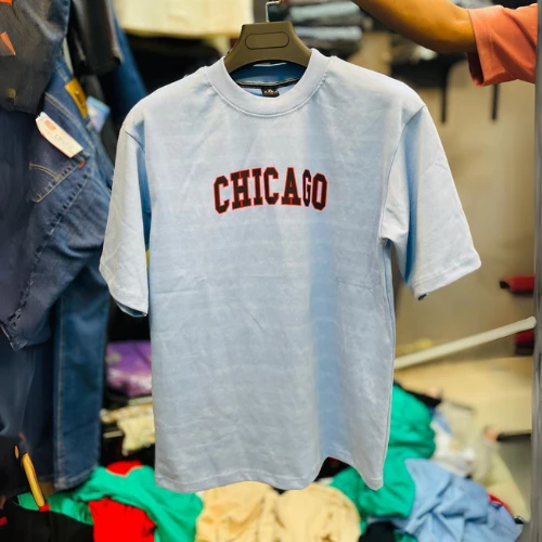 CHICAGO Printed | Light Blue Cotton DropShoulder T-Shirt for Men - Casual & Comf