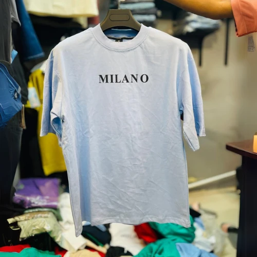 MILANO Printed | Light Blue Cotton DropShoulder T-Shirt for Men