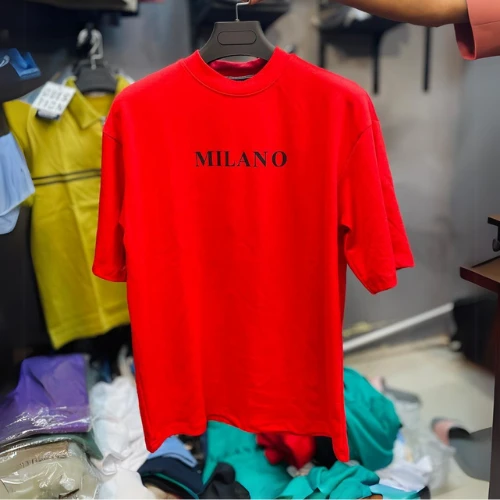 MILANO Printed | Red Cotton DropShoulder T-Shirt for Men - Trendy & Comfo