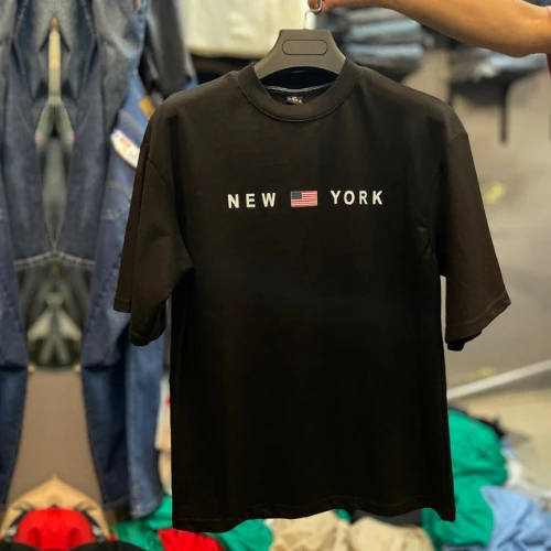 New York Printed | Black Cotton DropShoulder T-Shirt for Men