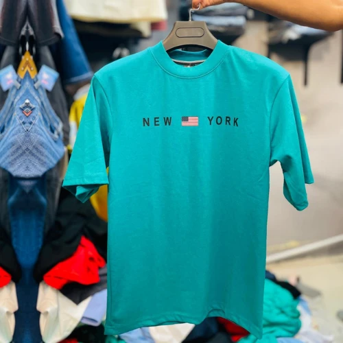 New York Printed | Dark Turquoise Colour Cotton DropShoulder T-Shirt for Men