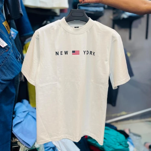 New York Printed | White Colour Cotton DropShoulder T-Shirt for Men