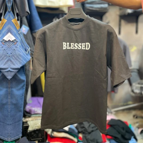 BLESSED Printed | Black Colour Cotton DropShoulder T-Shirt for Men