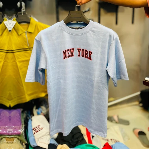 New York Printed | Light Gray Cotton DropShoulder T-Shirt for Men