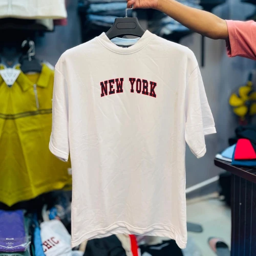 New York Printed | White Cotton DropShoulder T-Shirt for Men