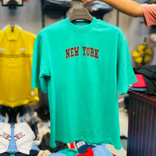 New York Printed | Green Cotton DropShoulder T-Shirt for Men