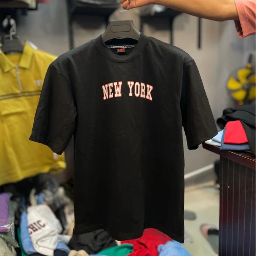 New York Printed | Black Cotton DropShoulder T-Shirt for Men