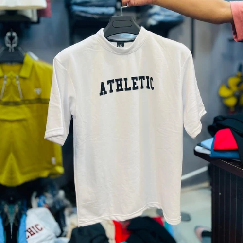 ATHLETIC Printed | White Cotton DropShoulder T-Shirt for Men