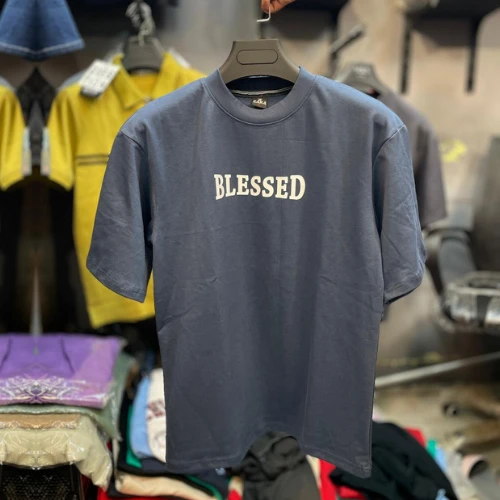 BLESSED Printed | Light Black Colour Cotton DropShoulder T-Shirt for Men