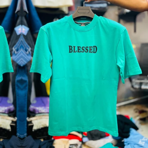 BLESSED Printed | Green Colour Cotton DropShoulder T-Shirt for Men