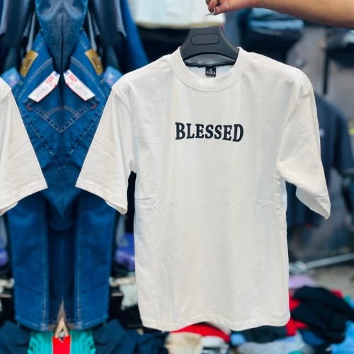 BLESSED Printed | White Colour Cotton DropShoulder T-Shirt for Men