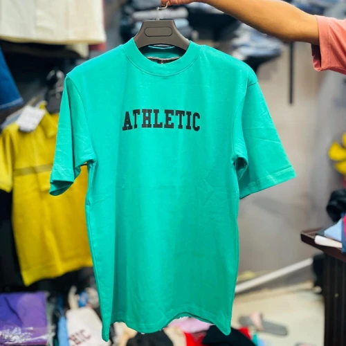 Athletic Printed | Green Colour Cotton DropShoulder T-Shirt for Men