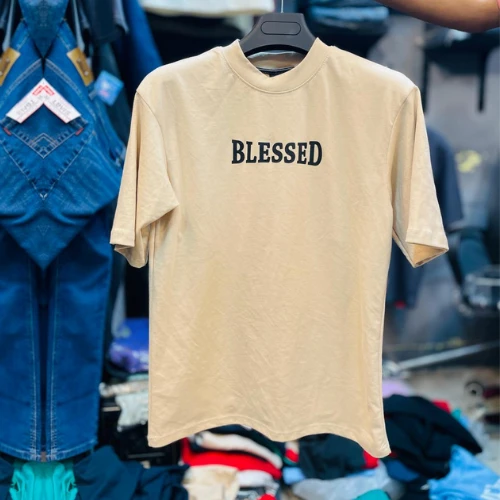 BLESSED Printed | Desert Sand Colour Cotton DropShoulder T-Shirt for Men