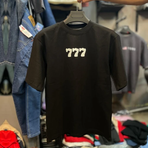 777 Printed | Black Colour Cotton DropShoulder T-Shirt for Men