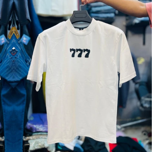 777 Printed | White Cotton DropShoulder T-Shirt for Men