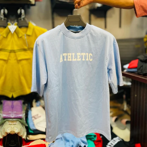 ATHLETIC Printed | Light Blue Colour Cotton DropShoulder T-Shirt for Men