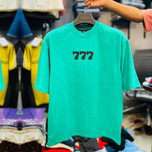 777 Printed | Green Colour Cotton DropShoulder T-Shirt for Men