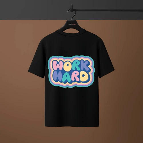 "Work Hard" Back Side Printed | Motivational Drop shoulder T-Shirt – Vibrant & C